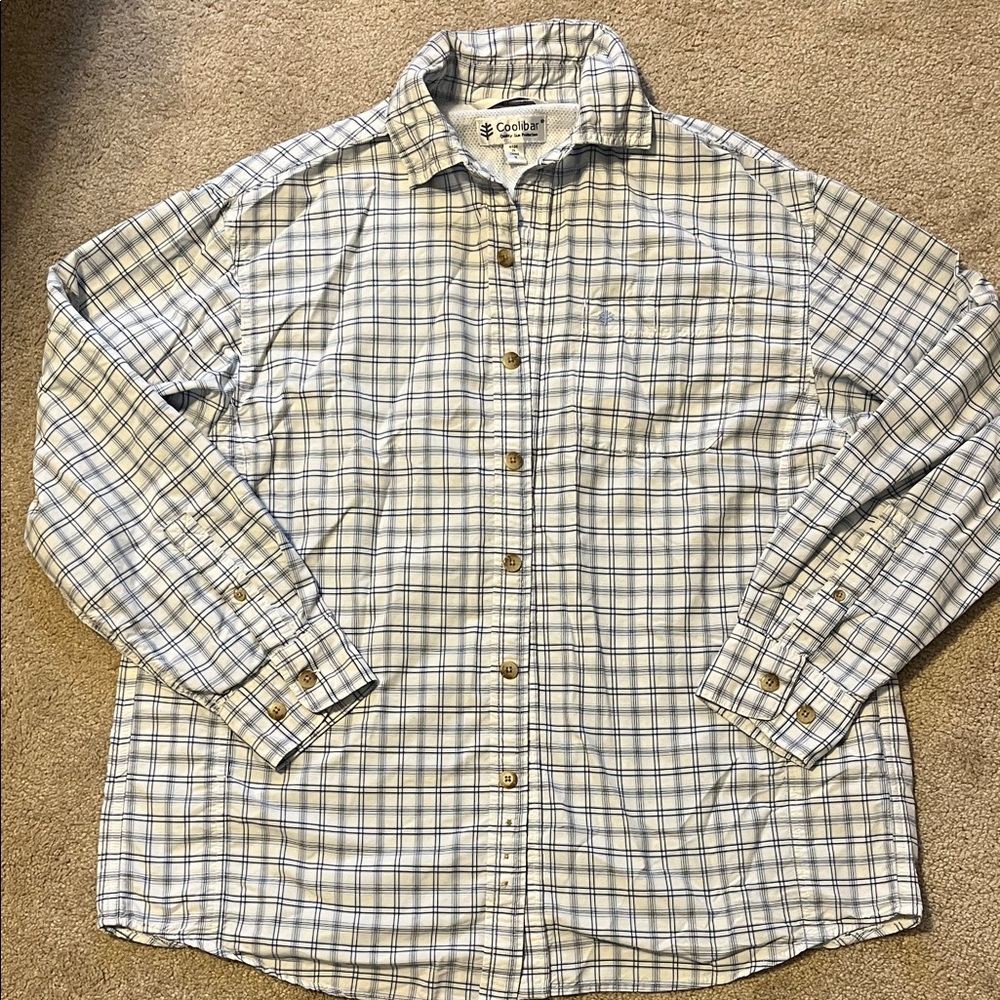 Coolibar Men's Plaid Button-Down sun protection long-sleeve shirt size M
